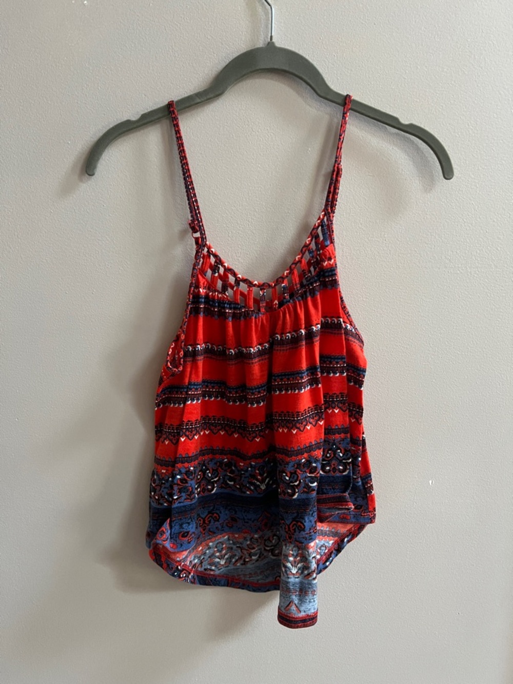 Mudd Red White Blue Patterned Strappy Camisole High/Low